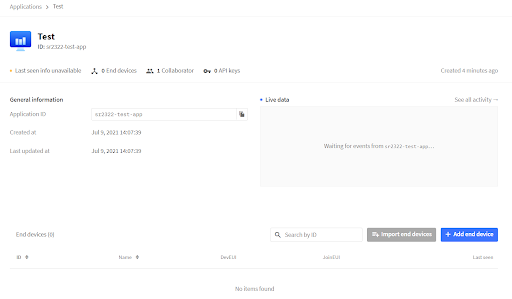 Example The Things Network Application Page