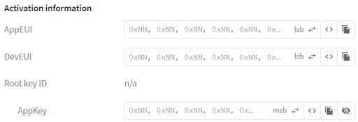 Credentials Page with AppEUI and DevEUI Byte Reversed