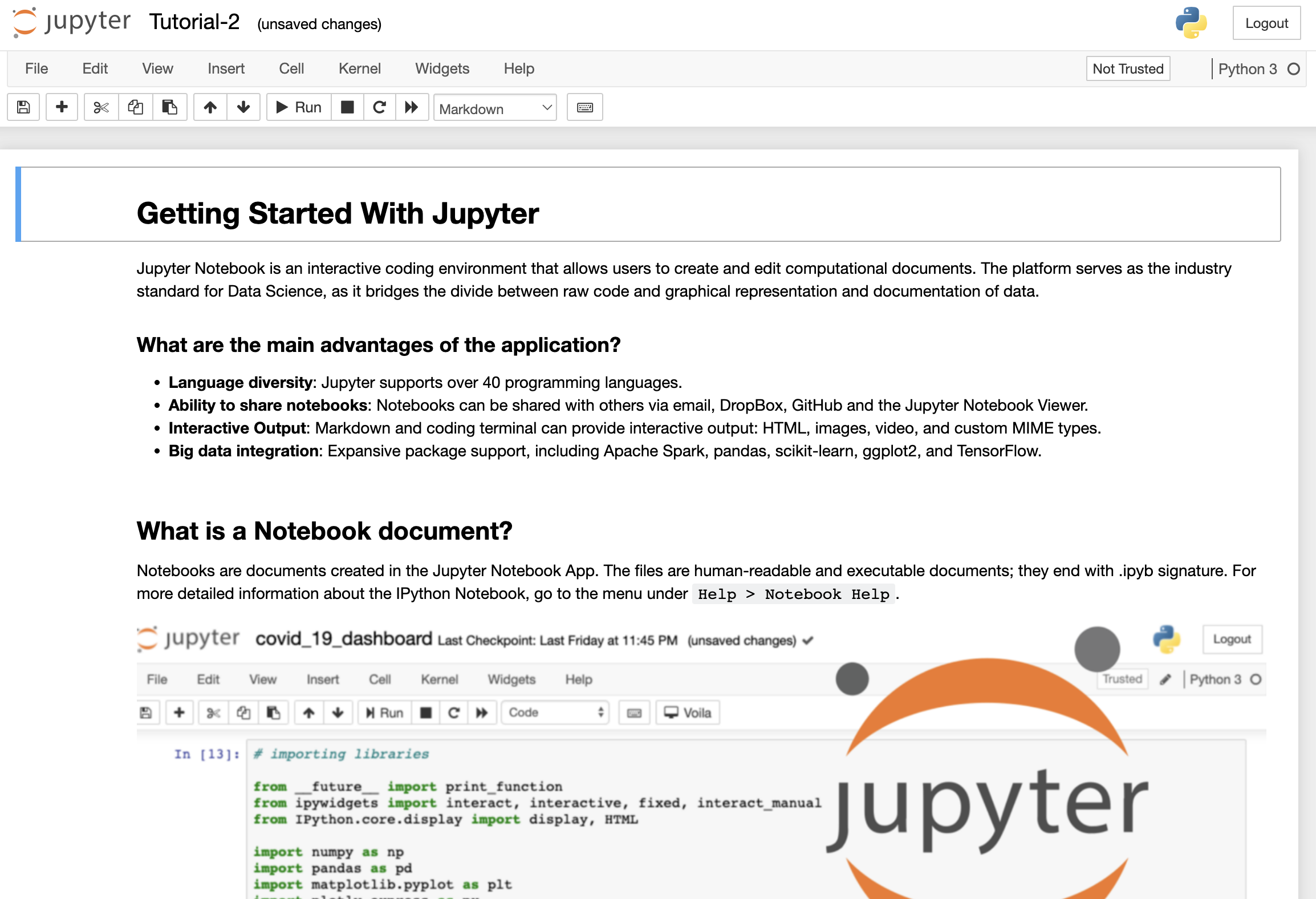 Tutorial-2.ipynb opened in Jupyter Notebook.