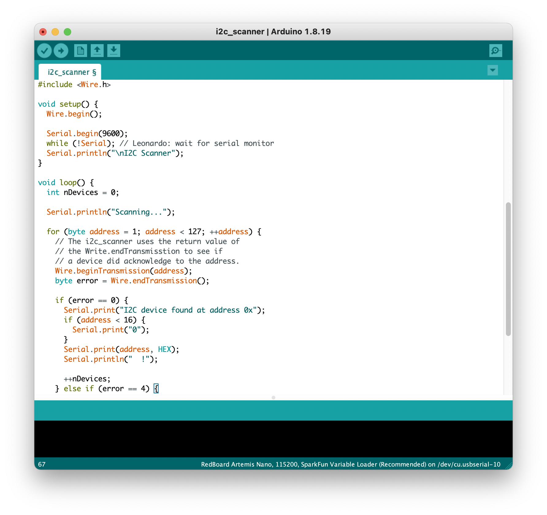 I2C scanner screenshot