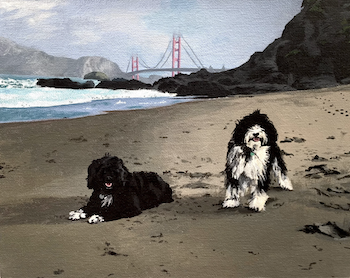 Painting of dogs on beach