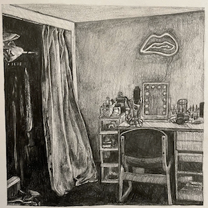 Drawing of dorm room