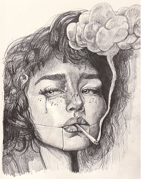 Drawing of smoking woman