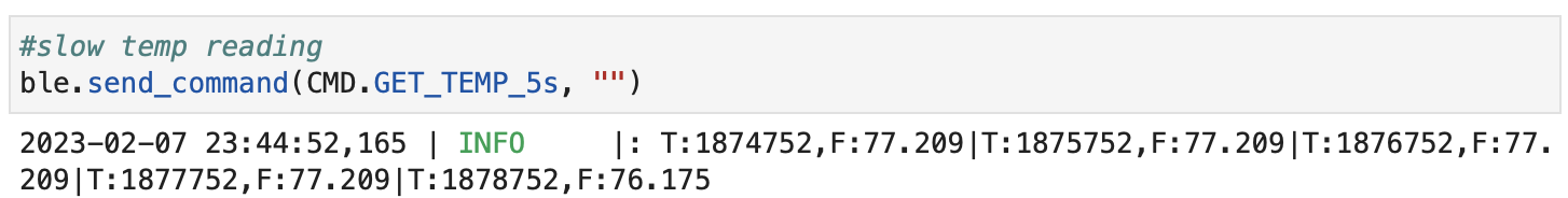 Artemis has sent 5 time/temp data points.