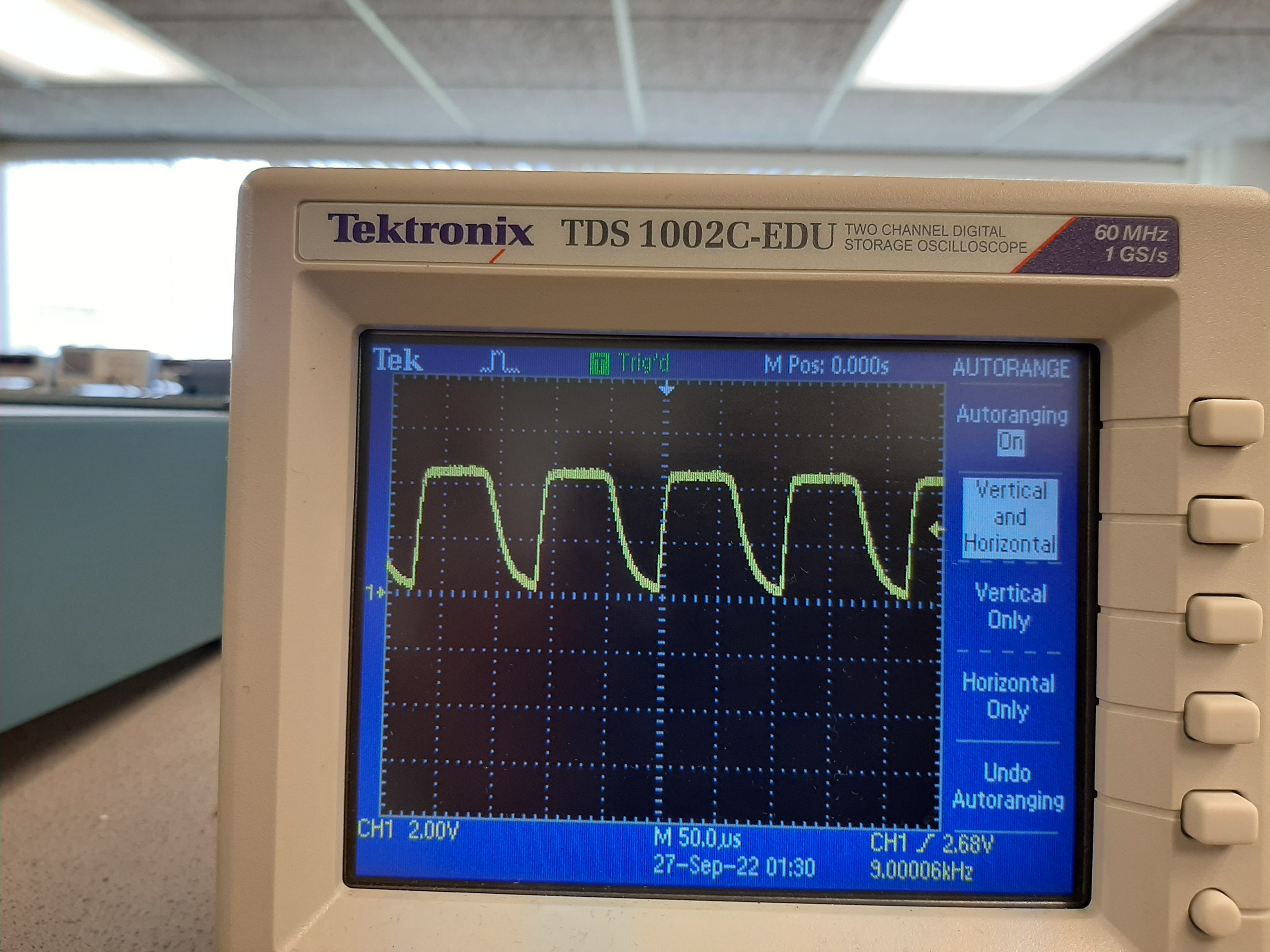 Oscilloscope measuring a 9kHz signal