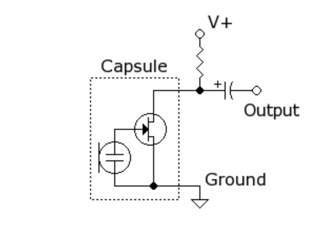 Output source. Схема капсюля конденсаторного микрофона. Подключение электретного микрофона схема. Схема капсюля динамического микрофона. Электретный микрофон схема.