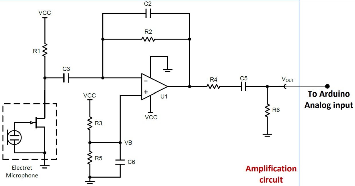 Diagram of the amplified microphone circuit